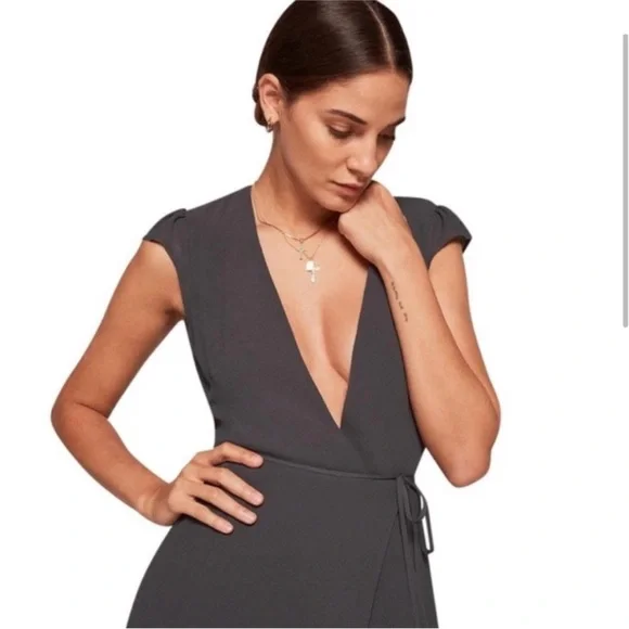 Reformation Women's Carina Sheer Cap Sleeve Wrap Dress in Army - Picture 3 of 8